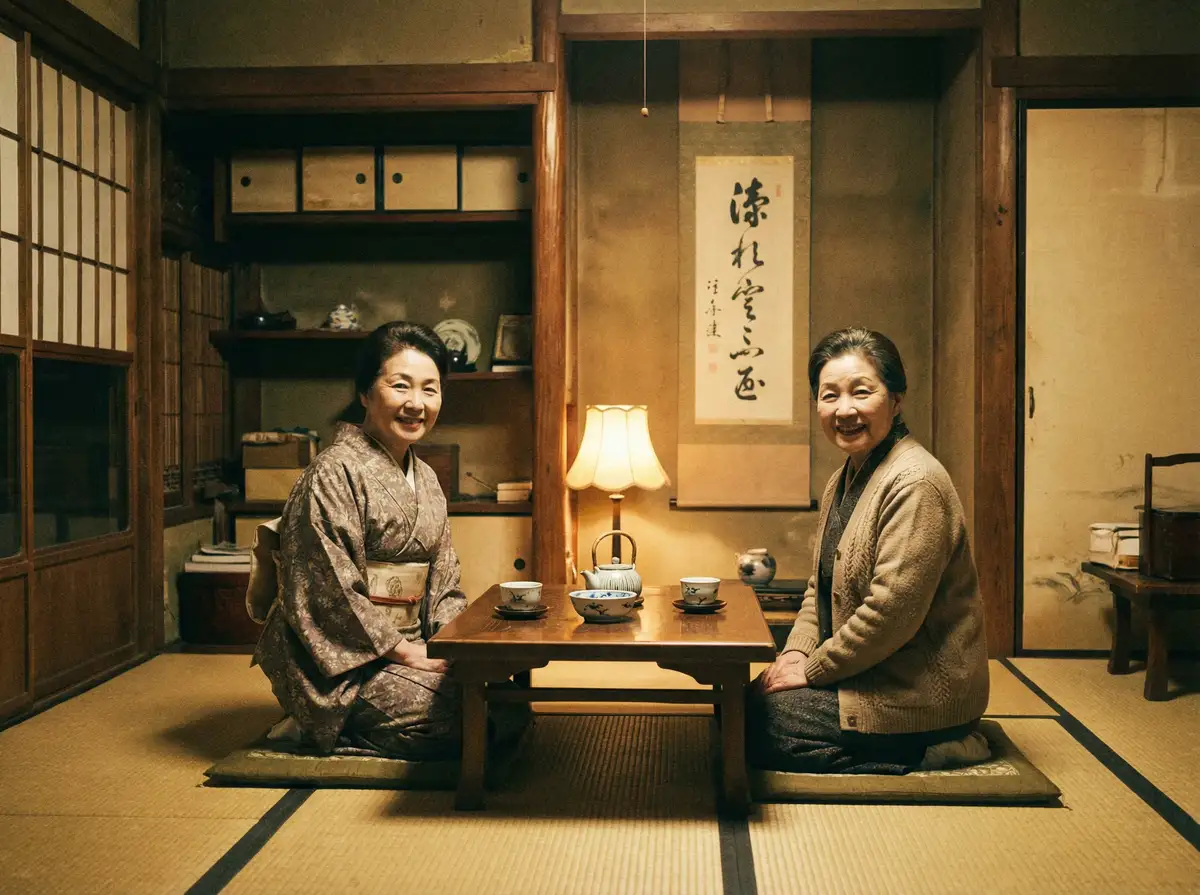 两位优雅的 新葡京赌场网站 在日式茶室中品茶交谈